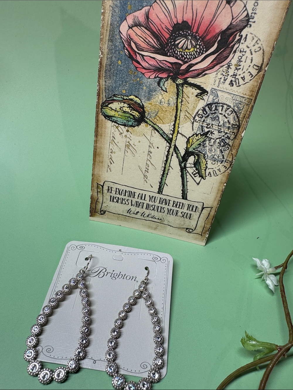 Brighton Twinkle Splendor Silver Tone Clear Crystal Teardrop Hoop Earrings